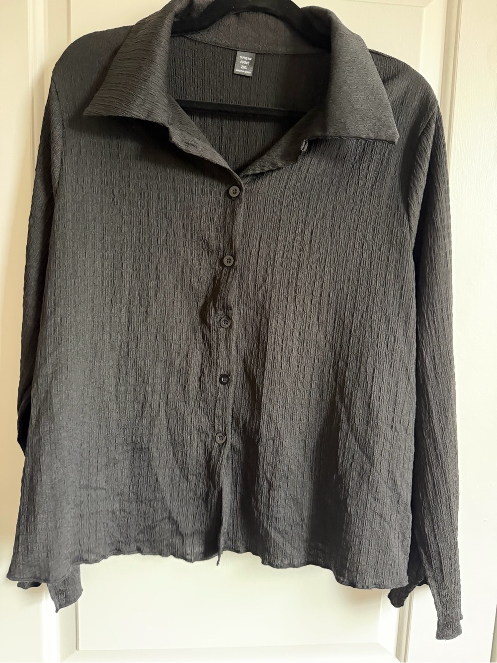 Crinkle Textured Button-Front Women's Top